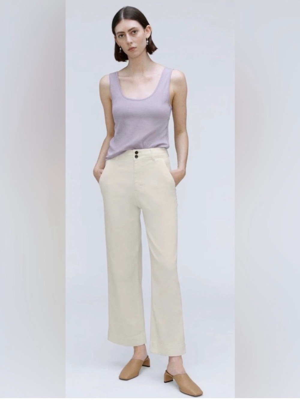 Everlane Organic Cotton Crop Wide Leg Pants Bone Size 00